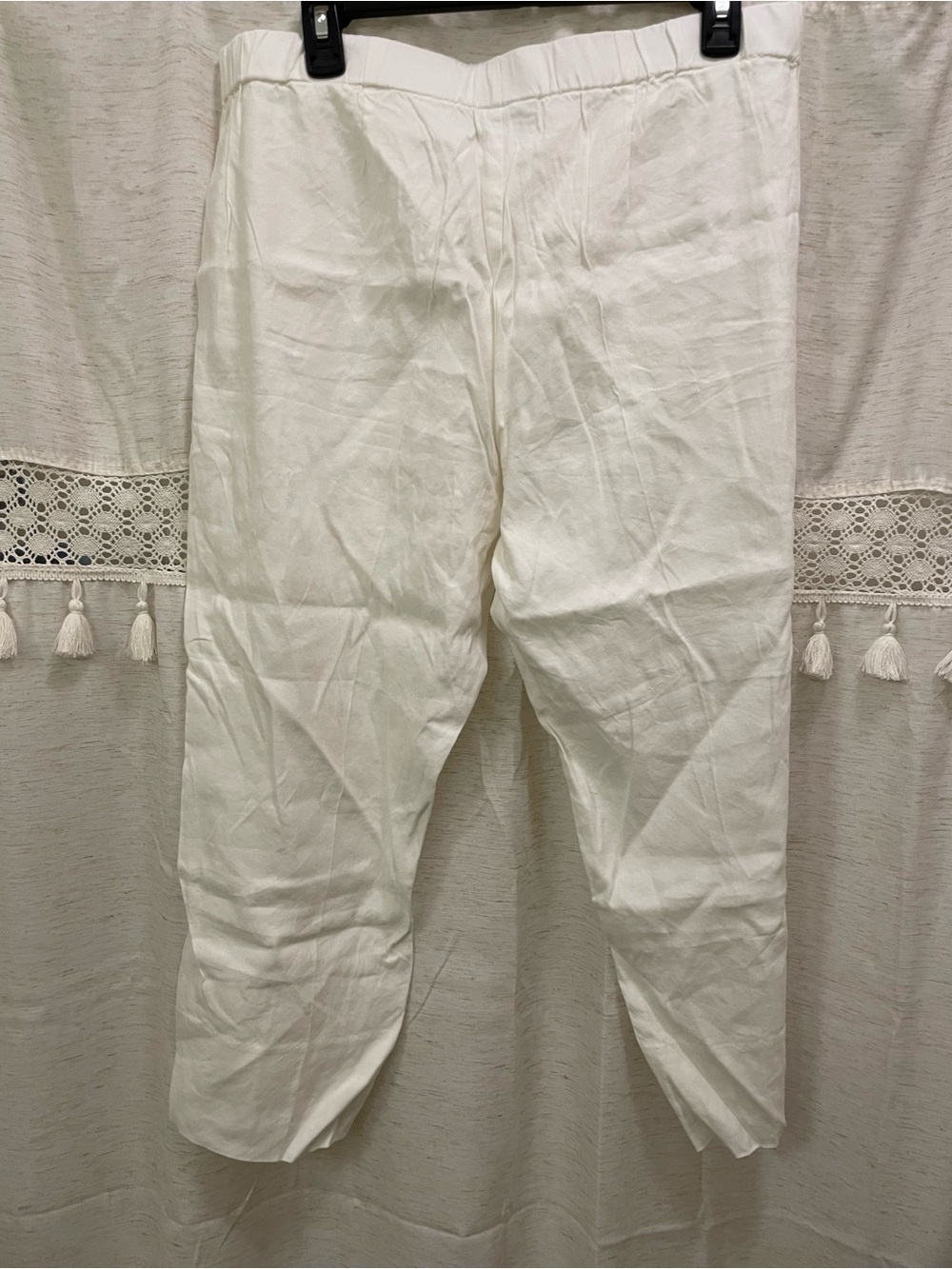 J Jill White Linen Roll-Tab Cuff Crop Pull On Pants - Picture 3 of 5